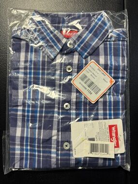 Wrangler Boy’s Purple and White Plaid Button-Down Shirt
